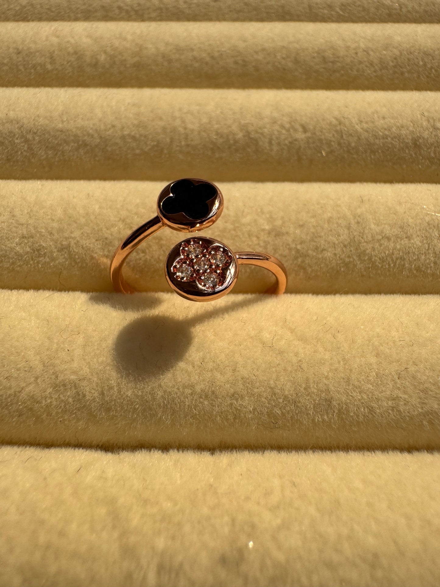 Rose Gold-Tone Circle Clover Open Ring