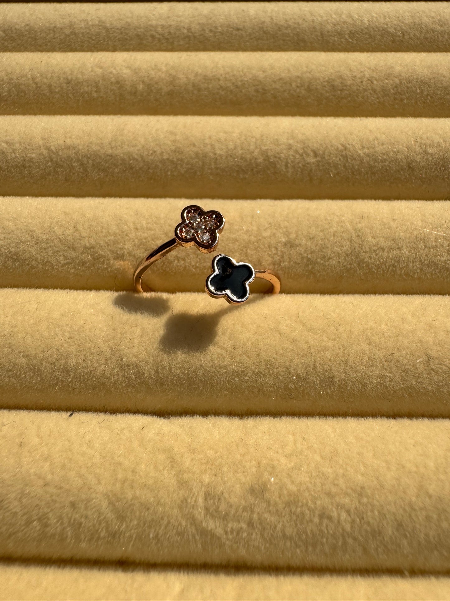 Rose Gold-Tone Circle Clover Open Ring