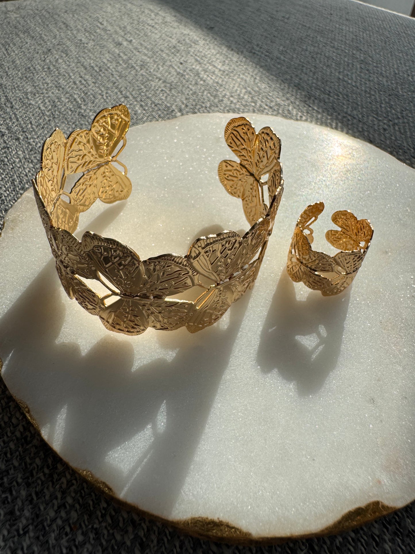 Golden Butterfly Statement Bracelet and Ring