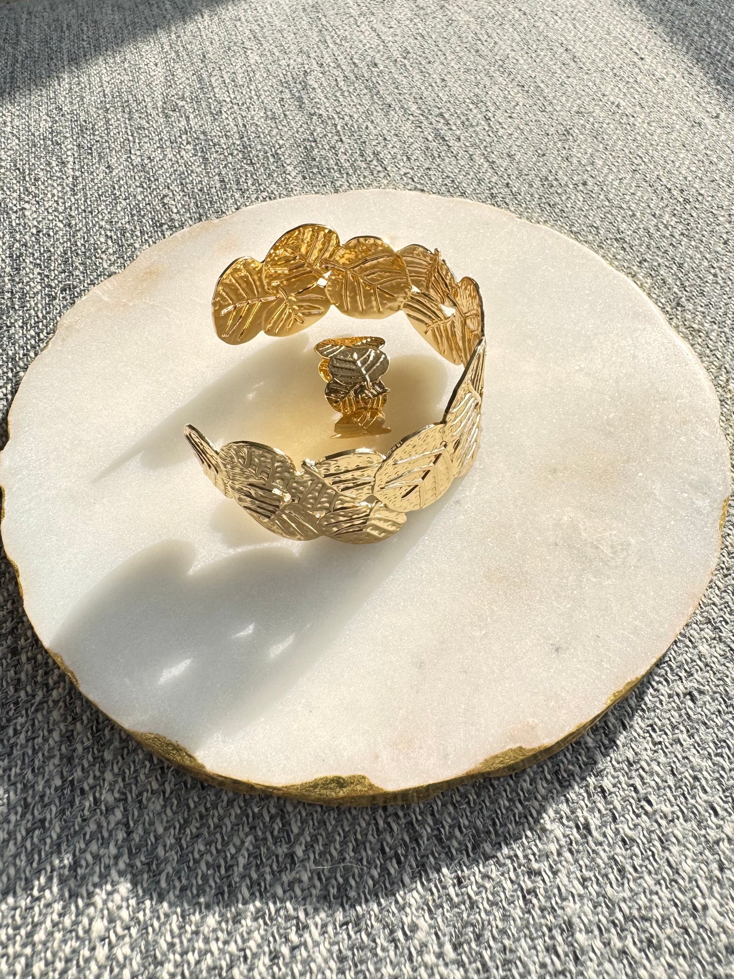 Golden Leaf Statement Bracelet and Ring