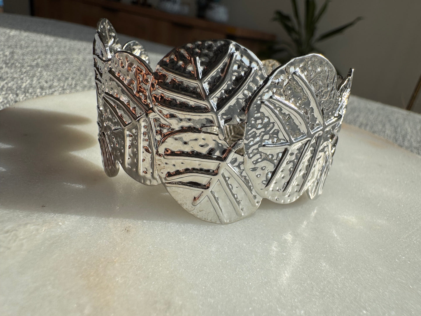 Silver Leaf Statement Bracelet and the Ring