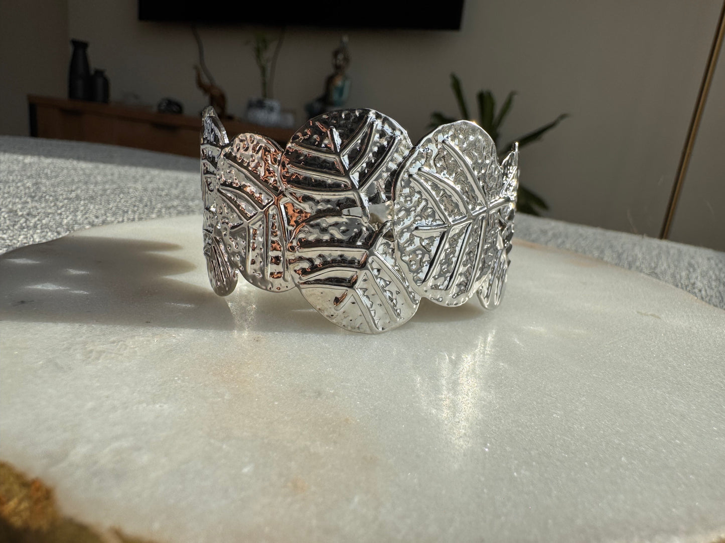 Silver Leaf Statement Bracelet and the Ring