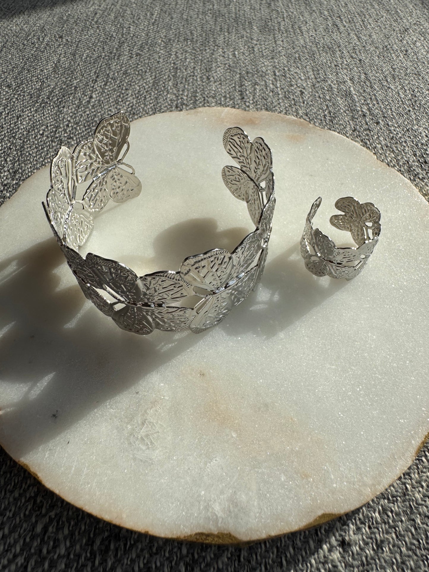 Silver Butterfly Statement Bracelet and Ring