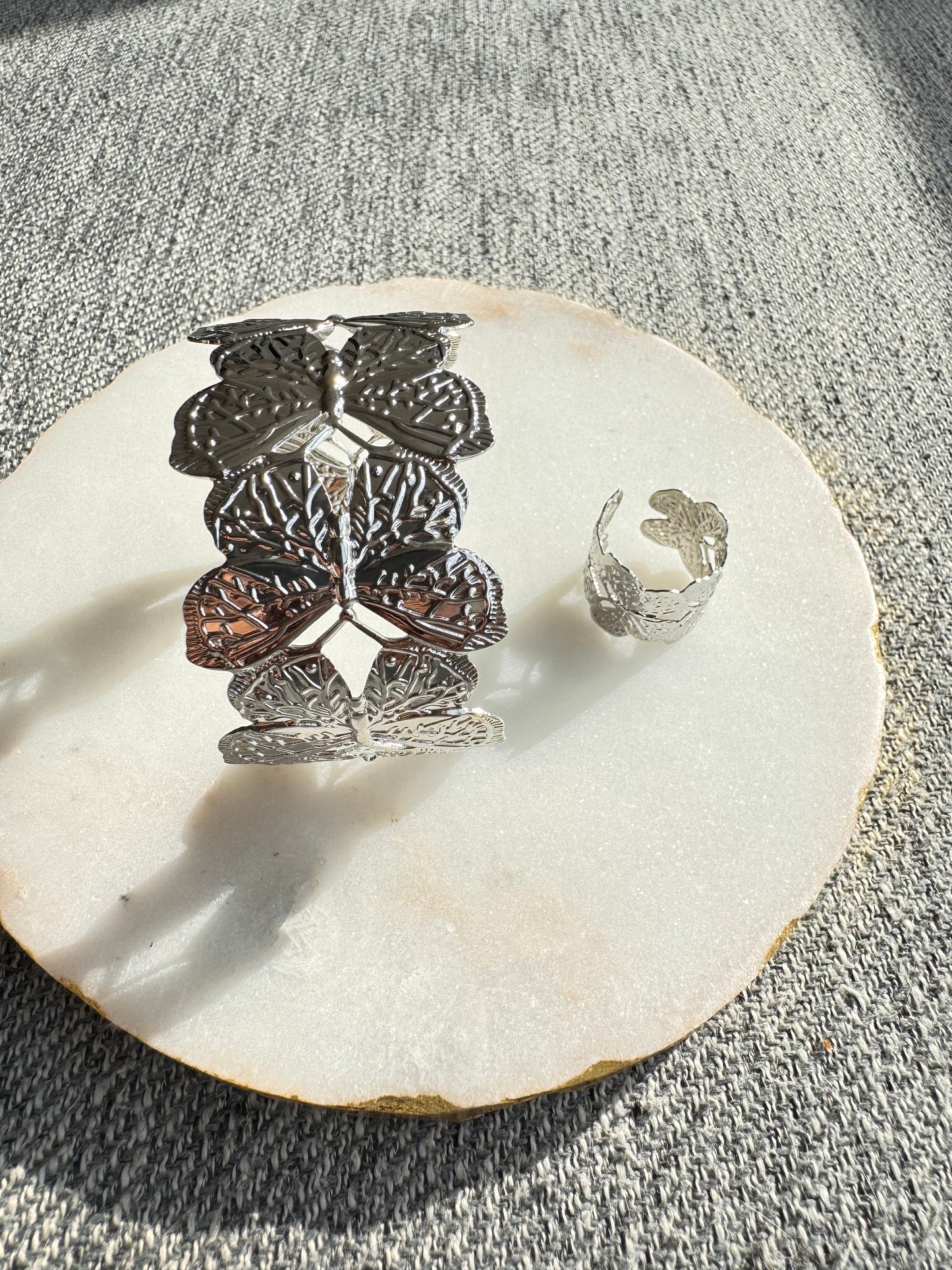 Silver Butterfly Statement Bracelet and Ring