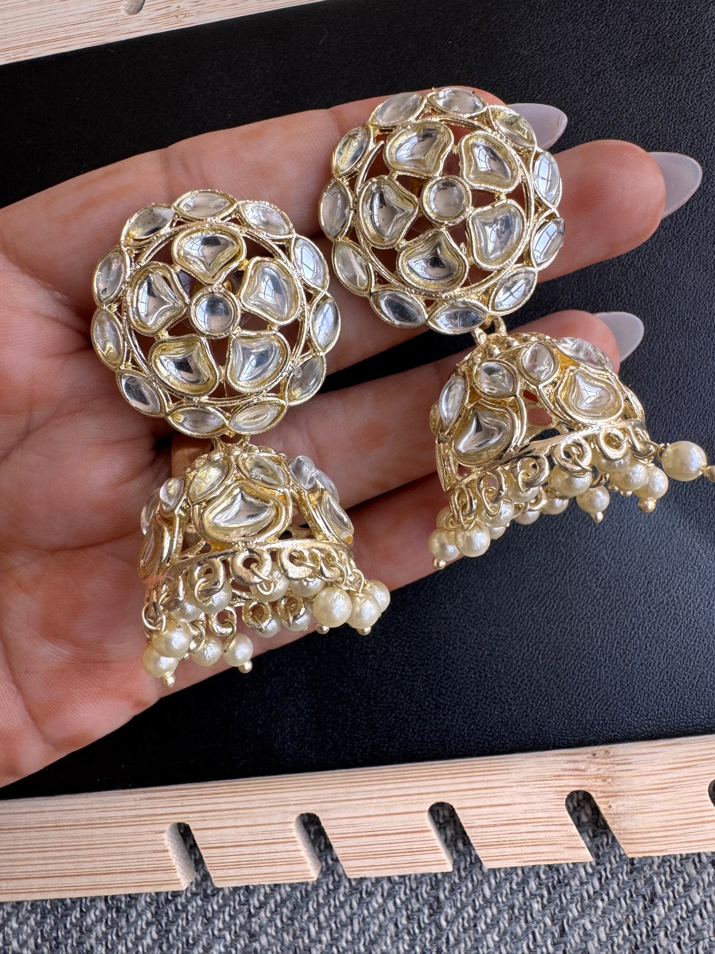 The Zari Kundan & Pearl Mesh Jhumkas