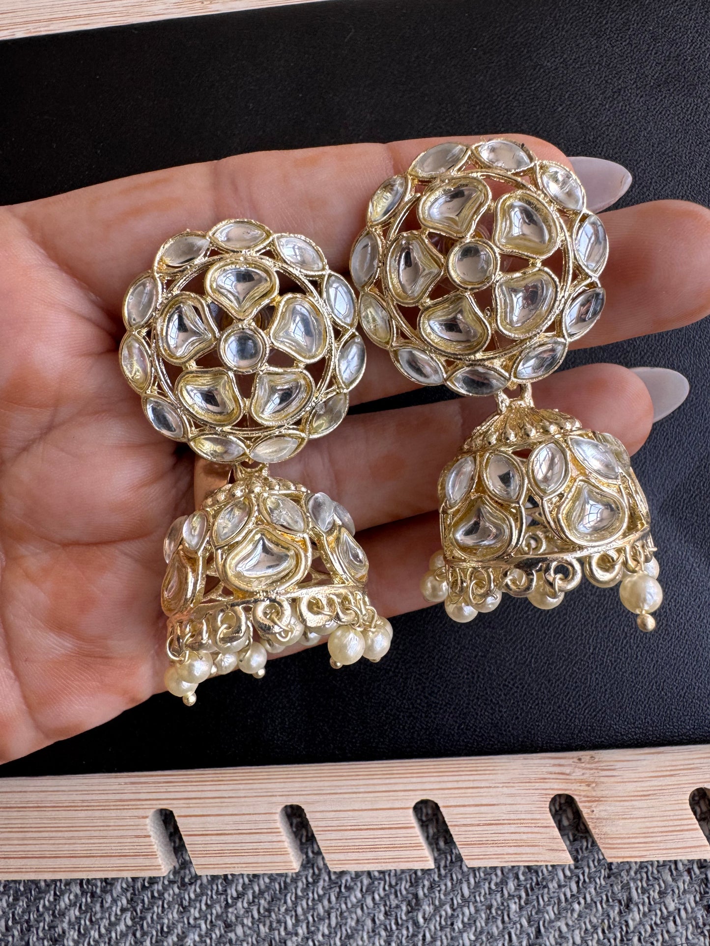 The Zari Kundan & Pearl Mesh Jhumkas