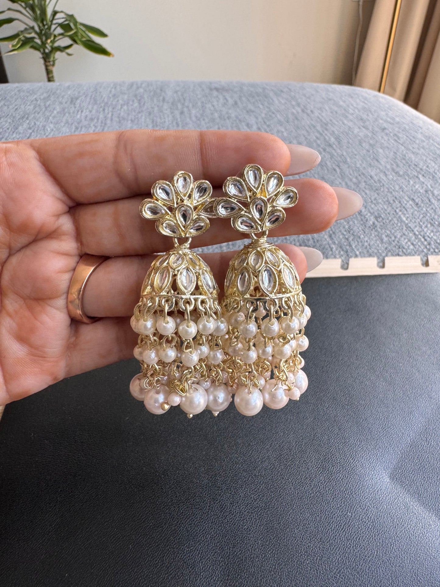 The Apsara Kundan & Pearl Cascade Jhumkas