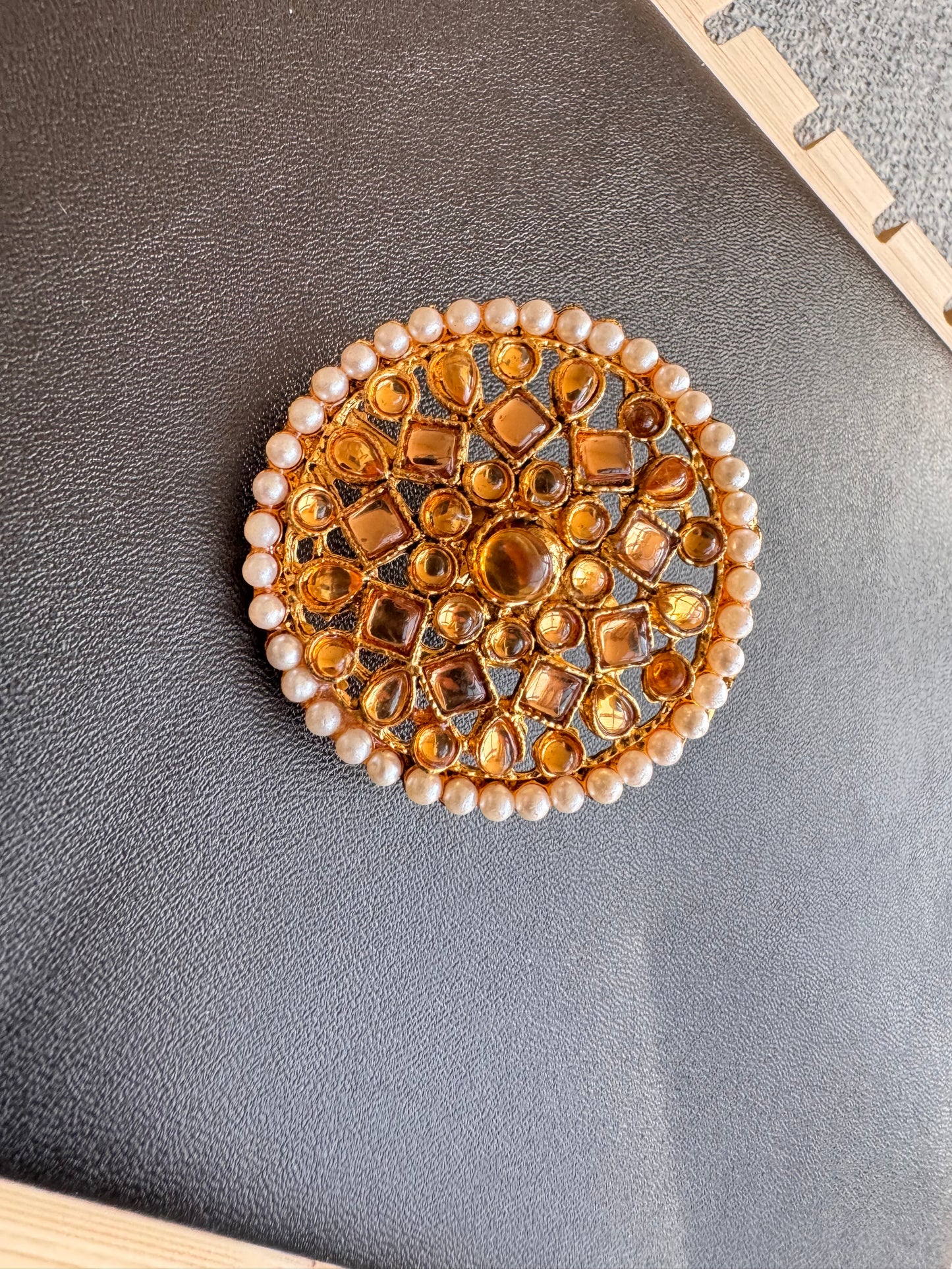 The Amber Glow Kundan & Pearl Ring