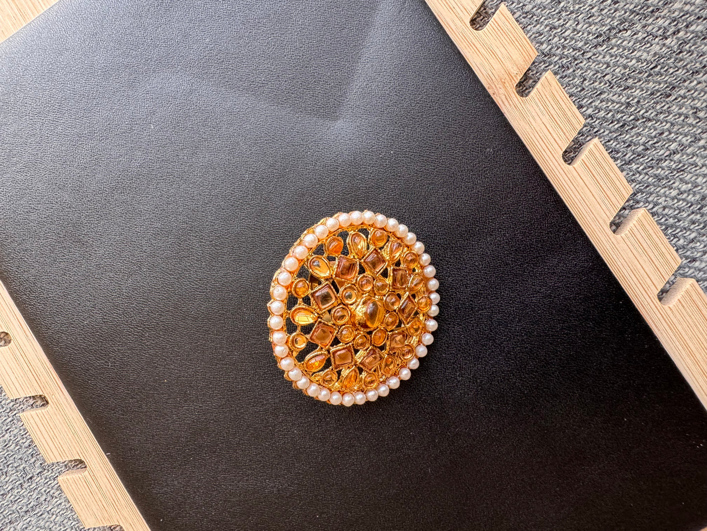 The Amber Glow Kundan & Pearl Ring