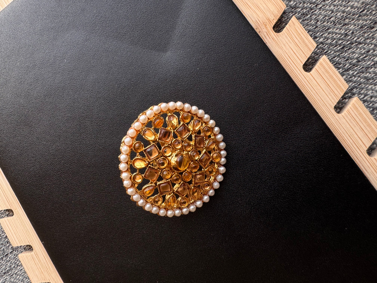 The Amber Glow Kundan & Pearl Ring