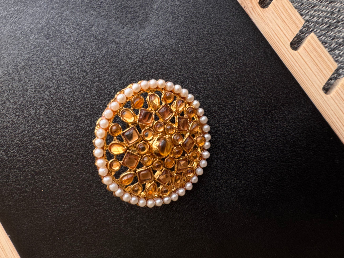 The Amber Glow Kundan & Pearl Ring