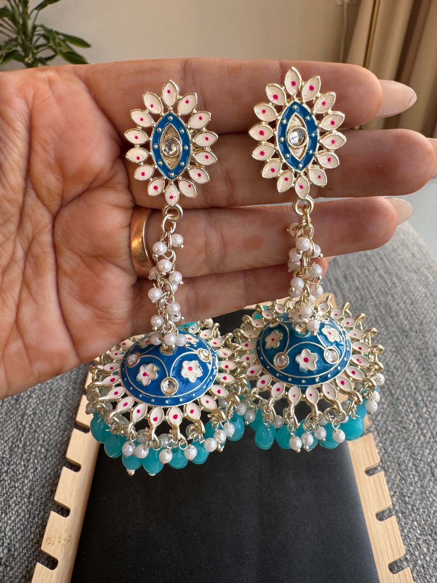 The Moroccan Blue Minakari Drape Jhumkas