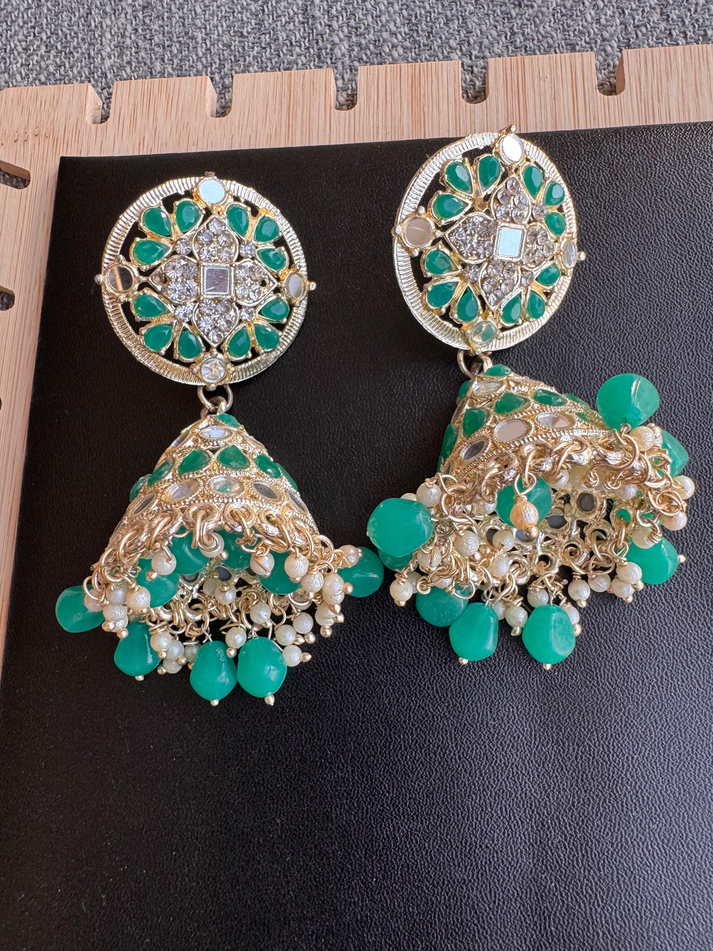 The Emerald Bloom Mirror Jhumkas