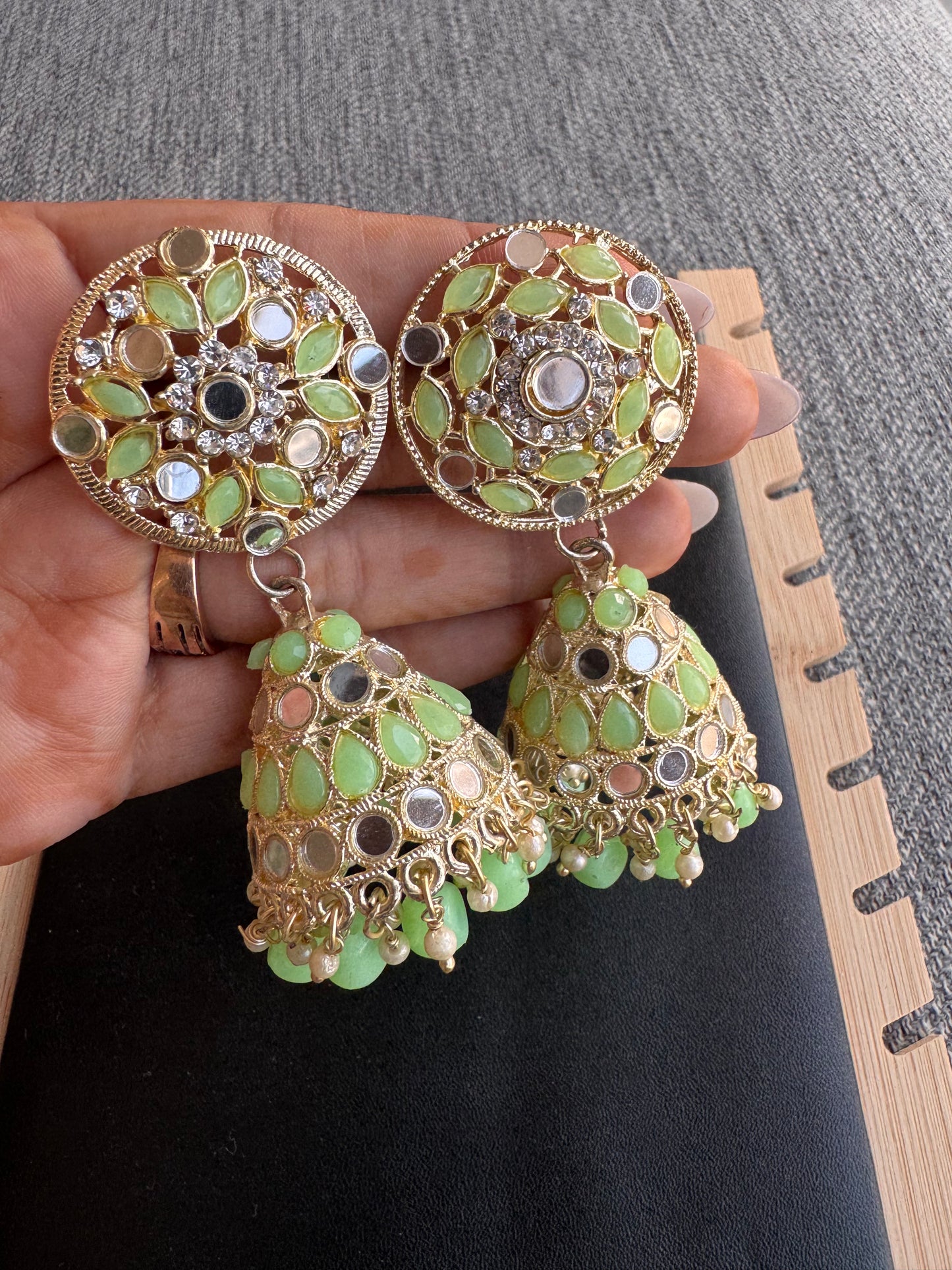 The Mint Blossom Mirror Jhumkas