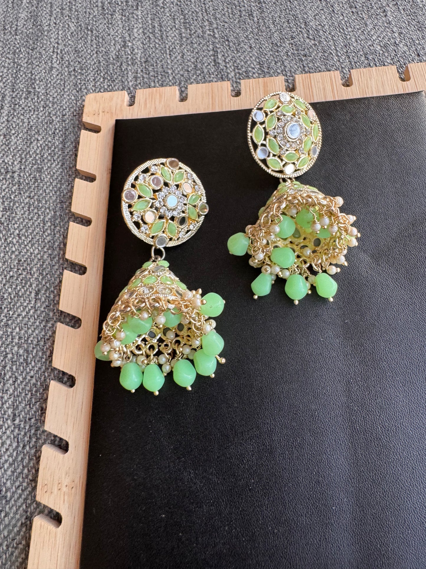 The Mint Blossom Mirror Jhumkas