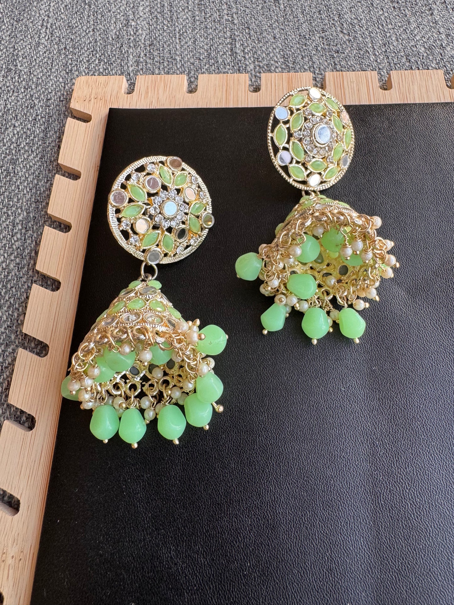 The Mint Blossom Mirror Jhumkas