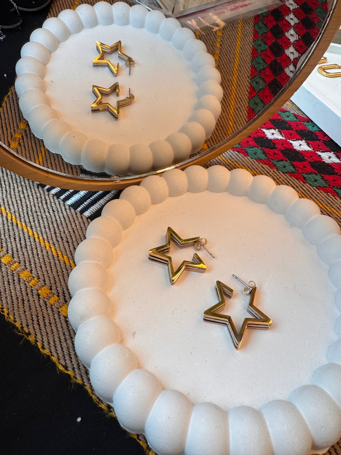 Hollow Star Golden - Silver Statement Hoops