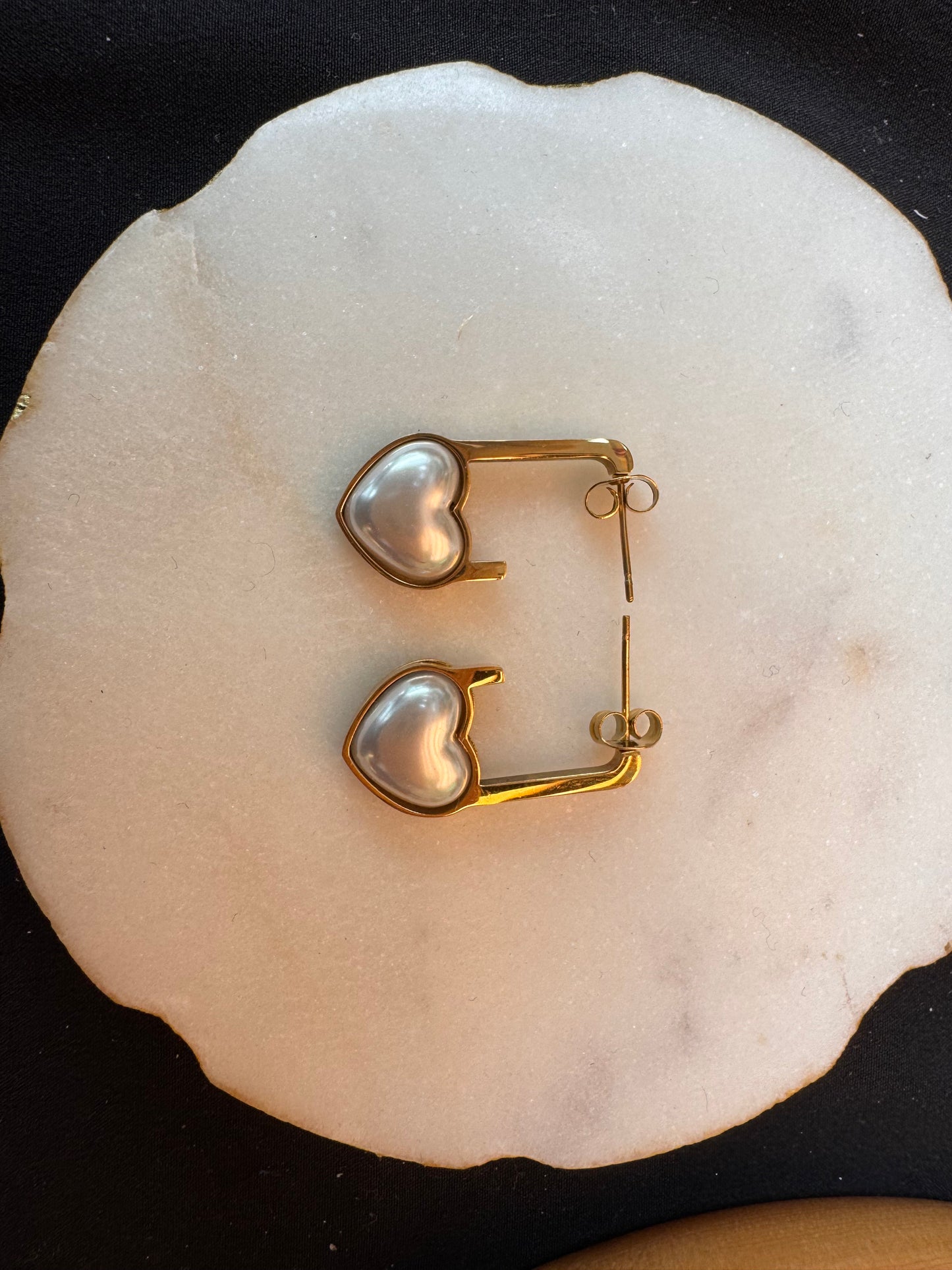 Pearl Heart Lock Stud Earrings