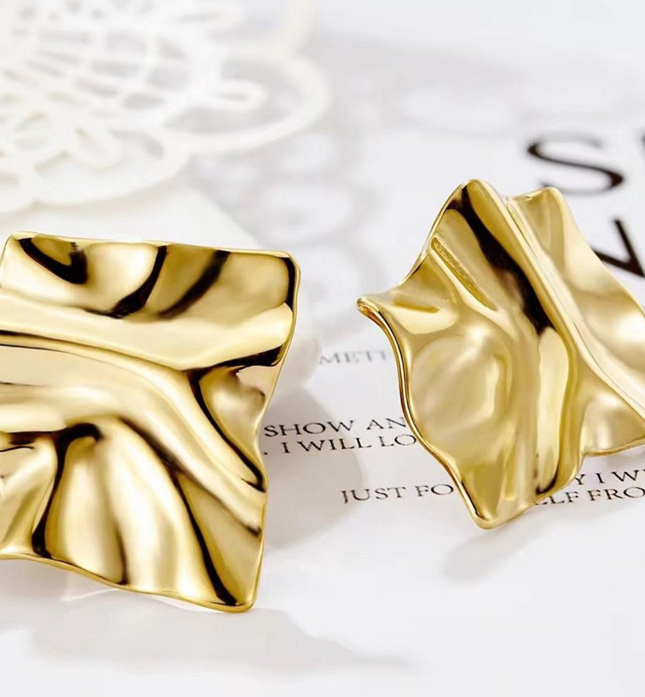 Molten Gold Abstract Stud Earrings