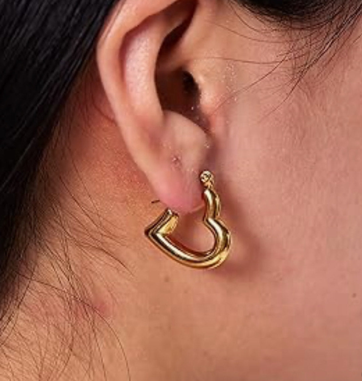 Chunky Gold Puff Heart Hoops