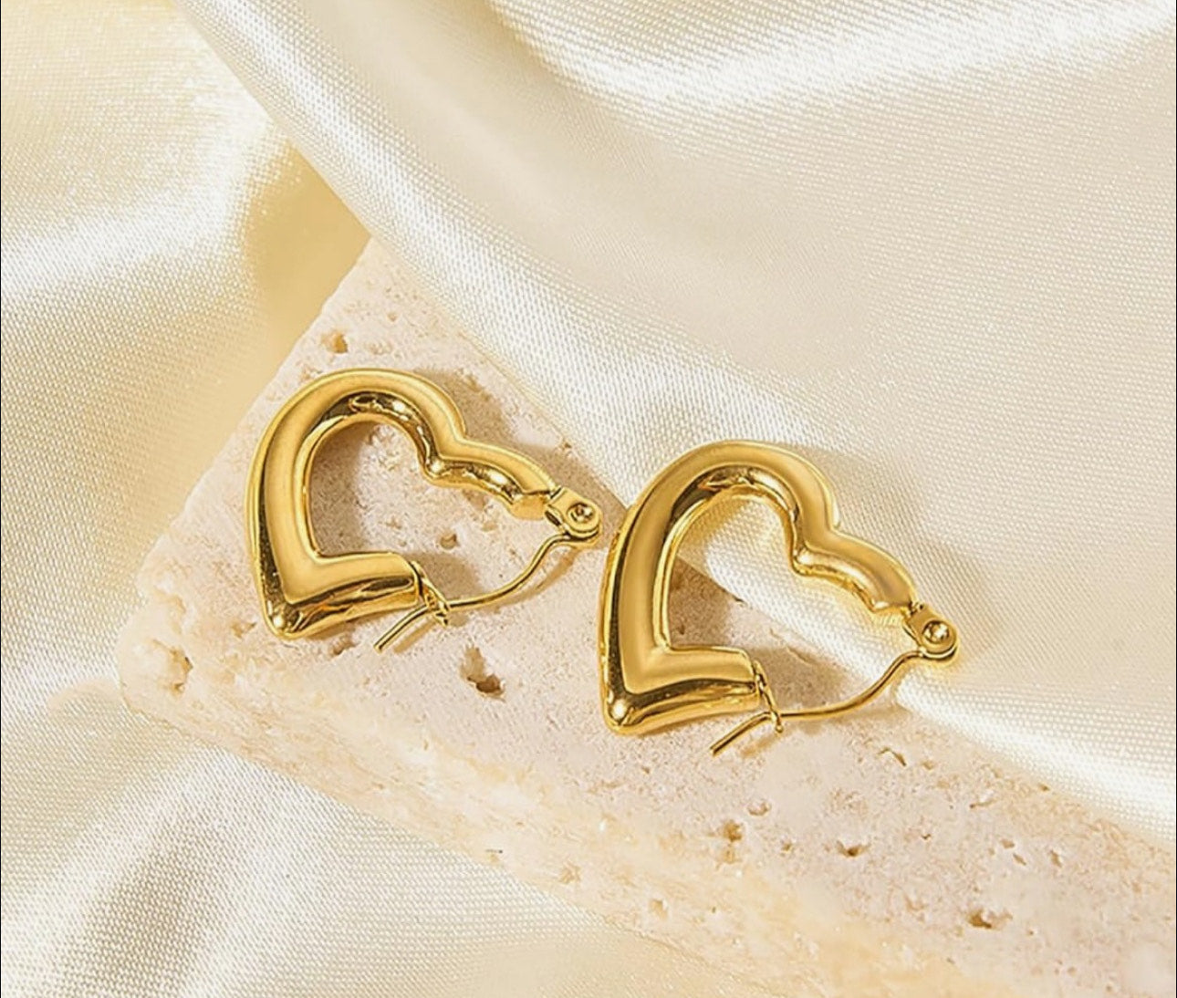 Chunky Gold Puff Heart Hoops