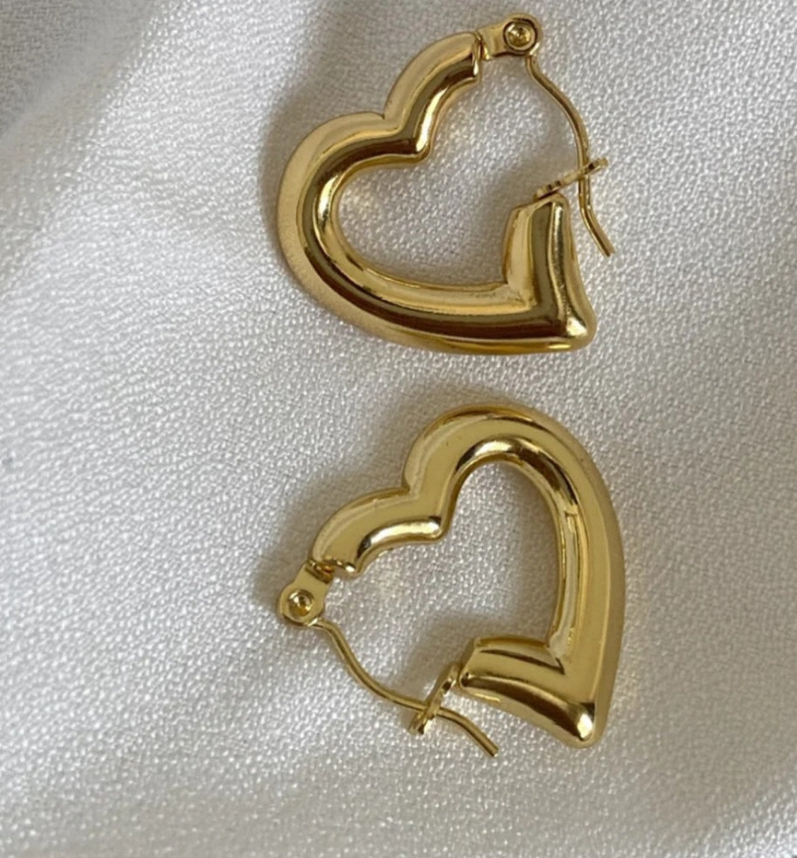 Chunky Gold Puff Heart Hoops
