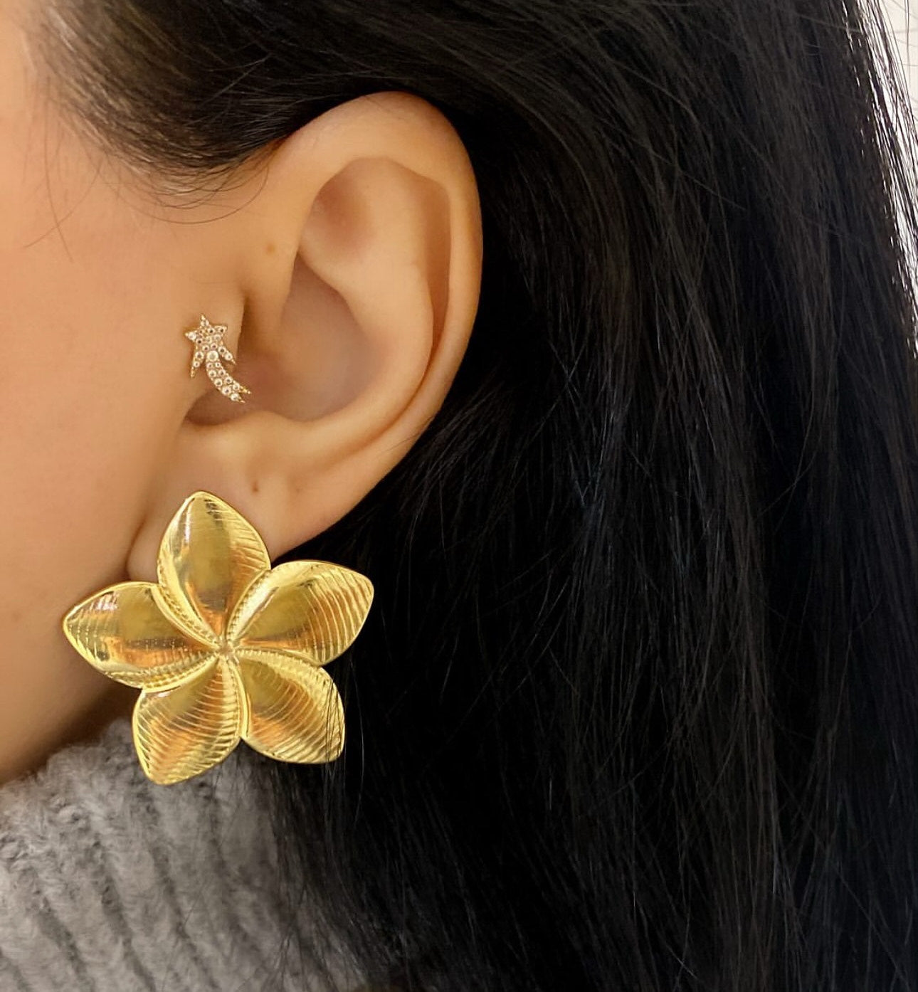 Golden Petal Bloom Statement Earrings
