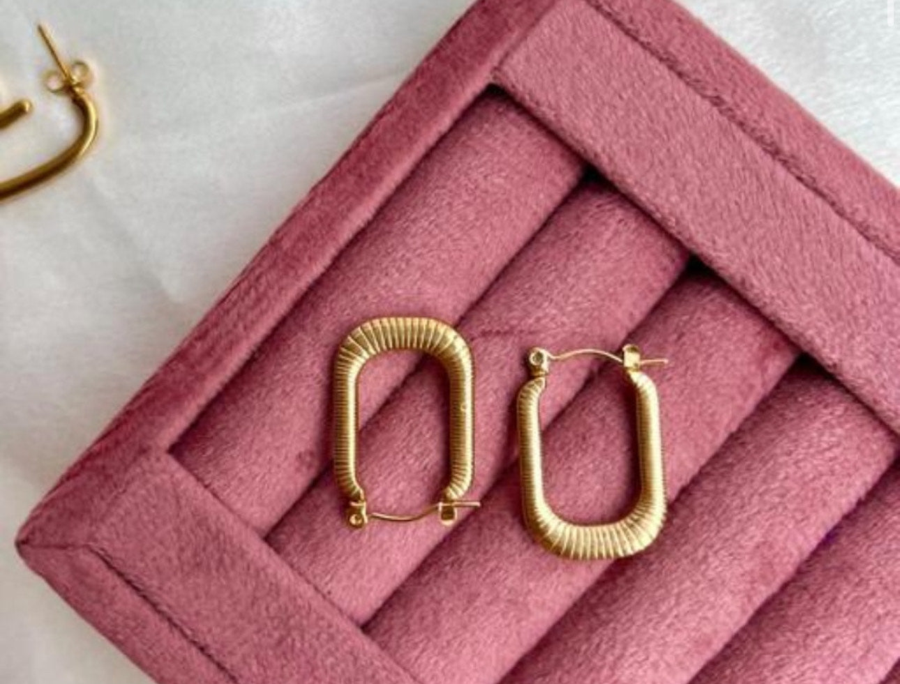 Textured U-Bar Gold Hoops
