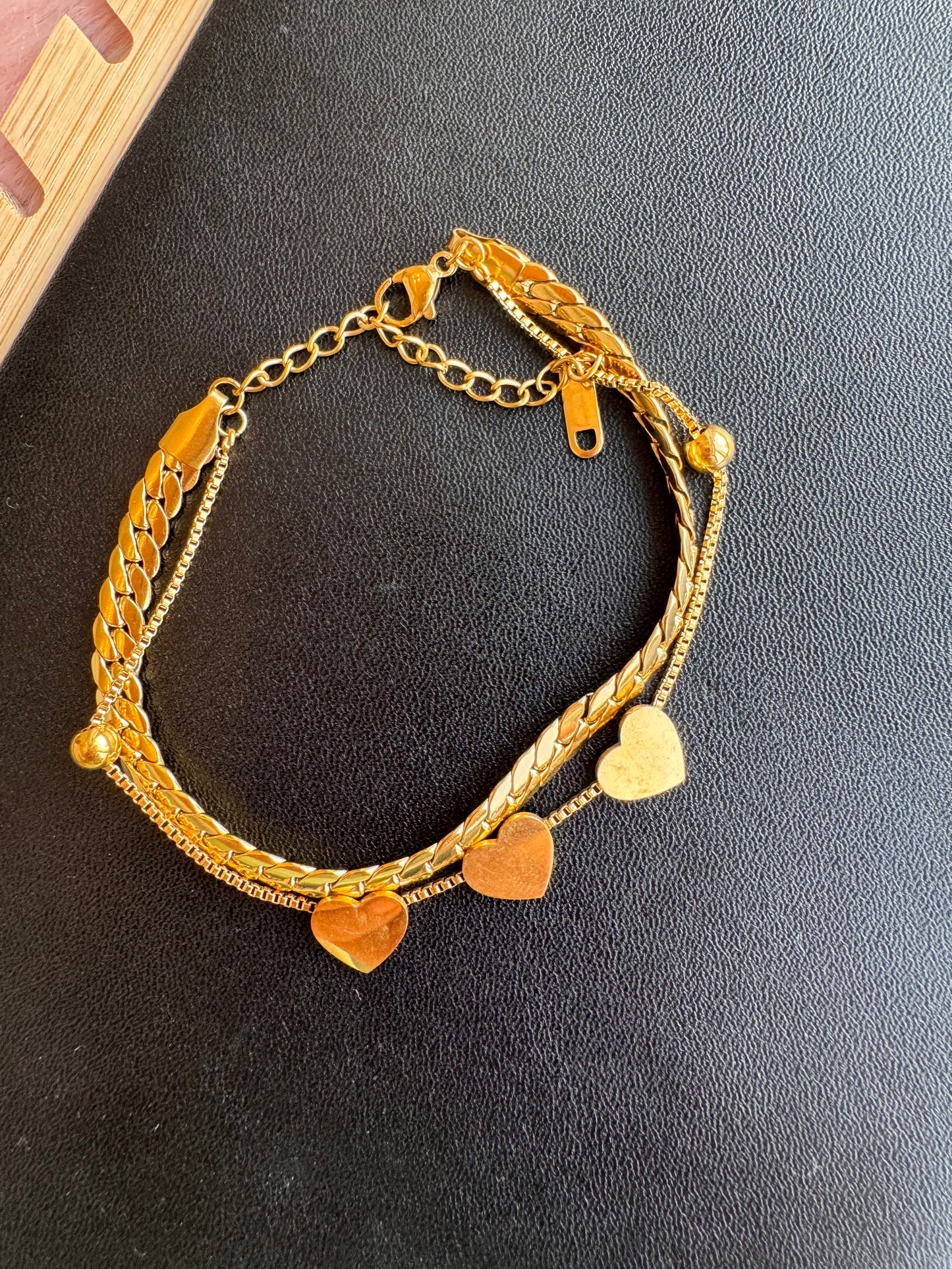 Layered Golden Heart Charm Bracelet