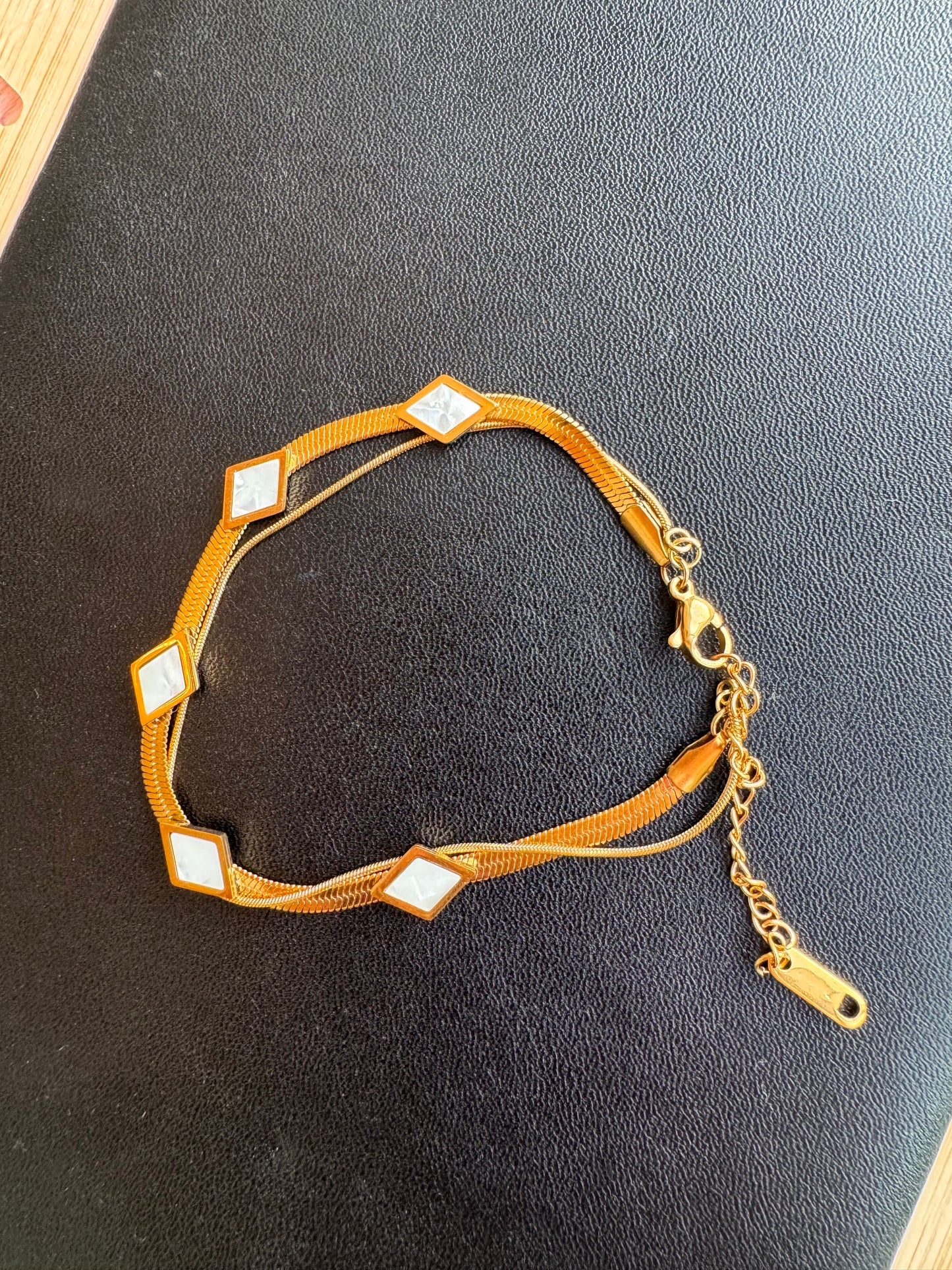 Geometric White Enamel Diamond Link Bracelet