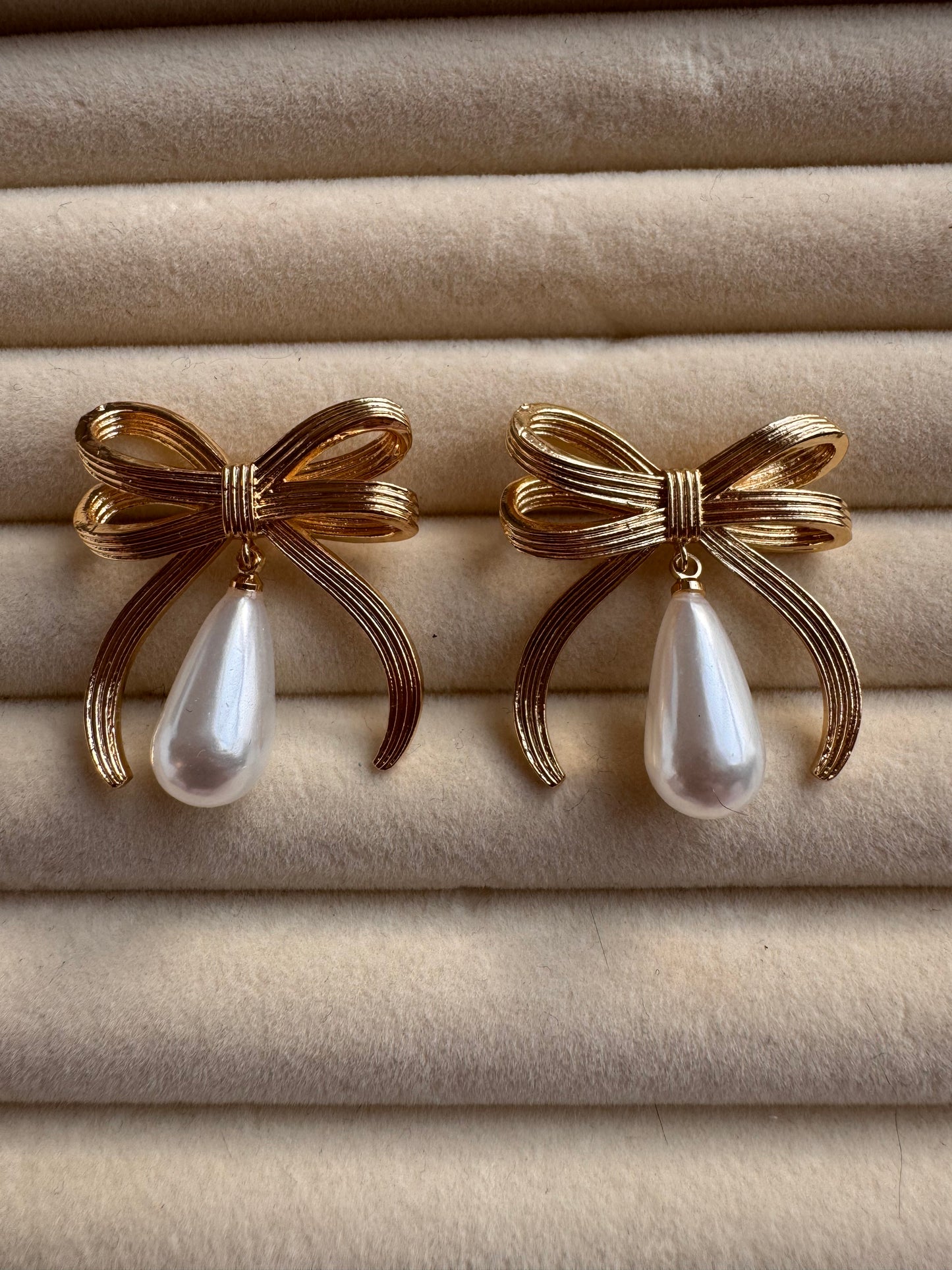 Bow & Pearl Drop Earrings