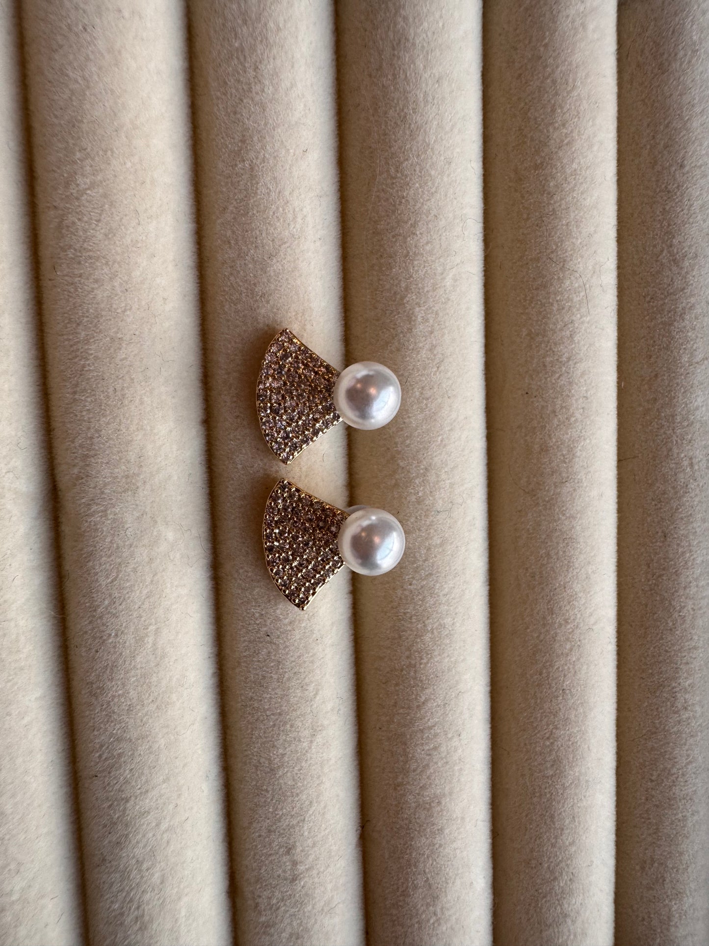 Pearl Fan Crystal Studs