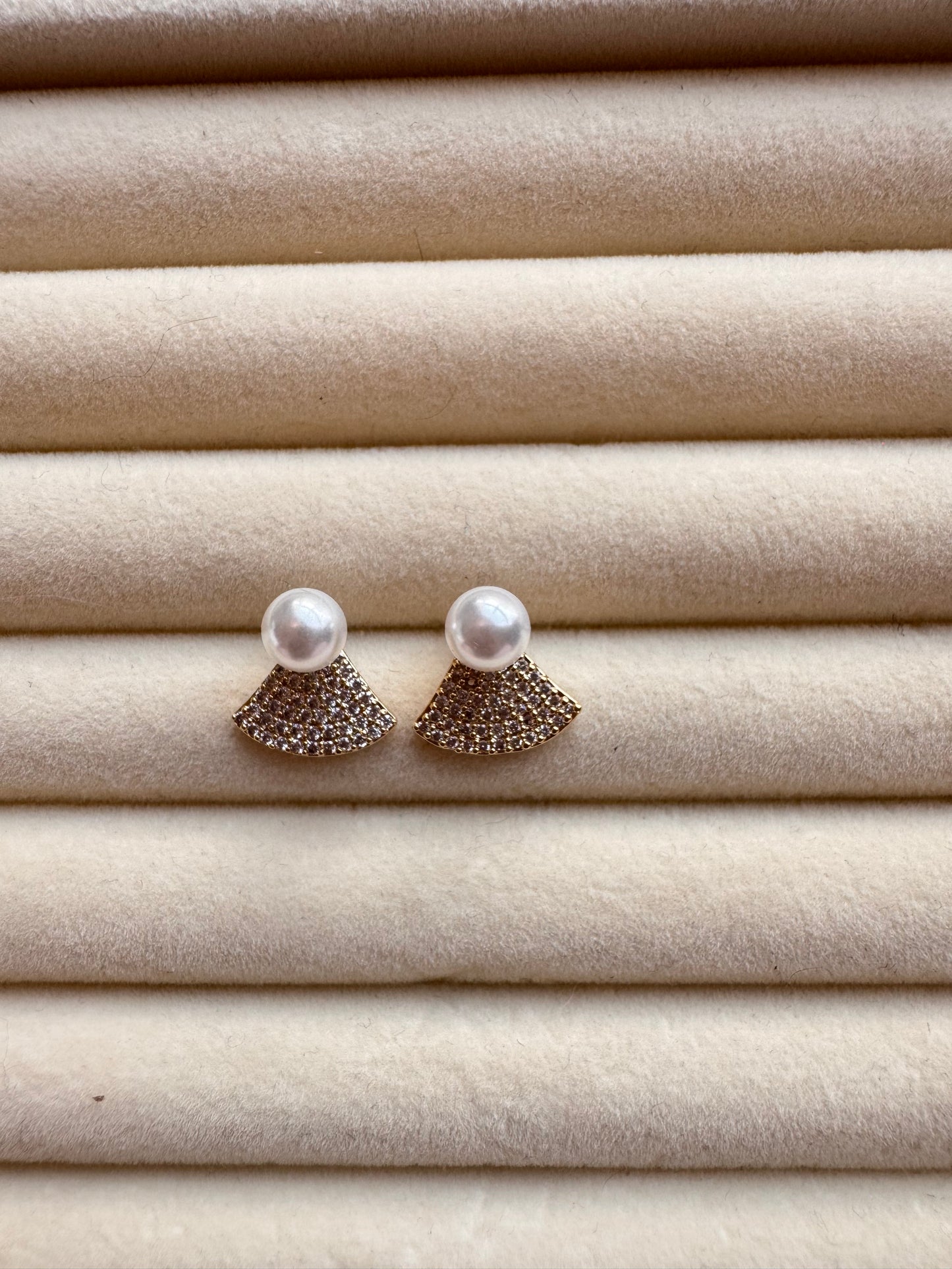 Pearl Fan Crystal Studs