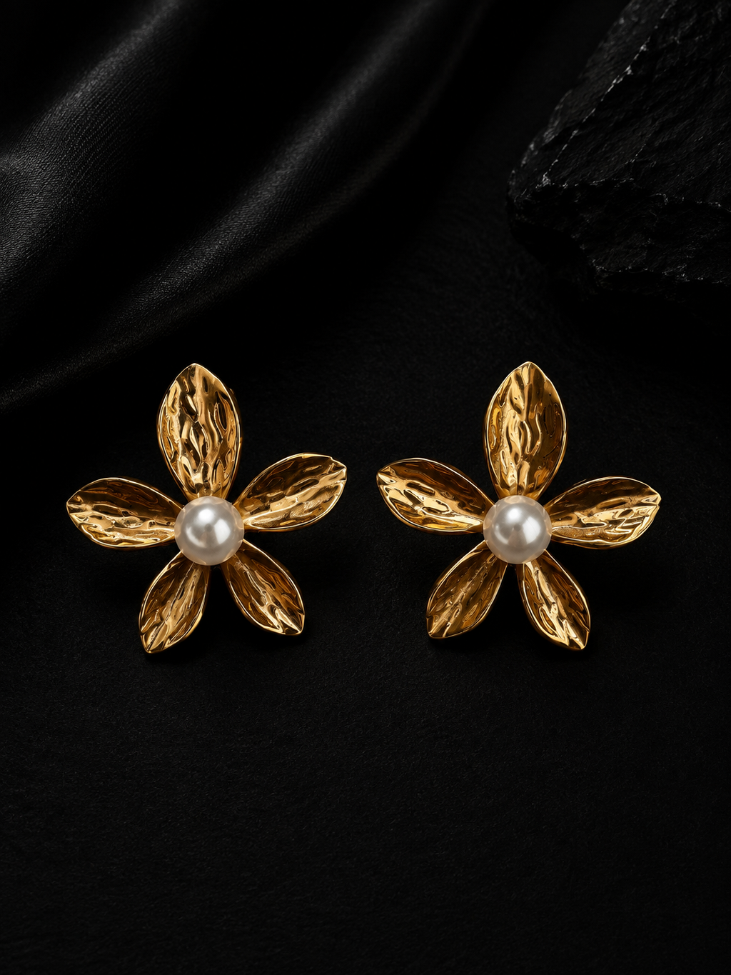 The Textured Floral Pearl Statement Studs