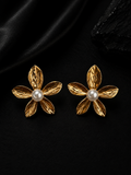 The Textured Floral Pearl Statement Studs