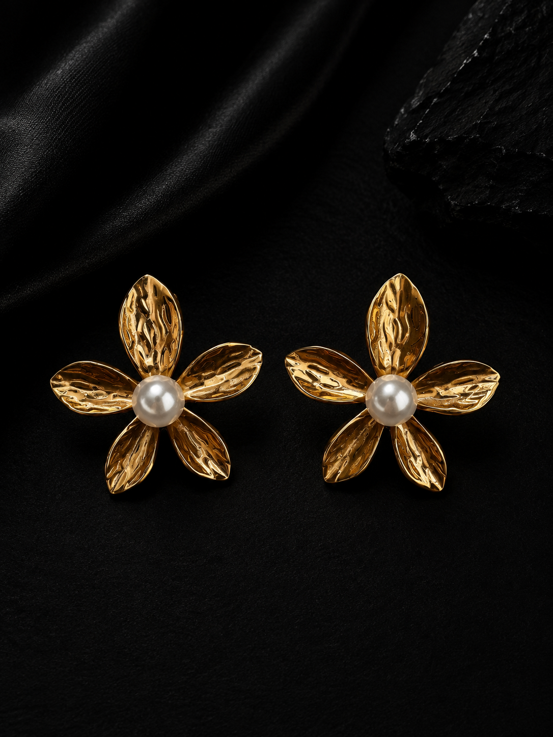 The Textured Floral Pearl Statement Studs