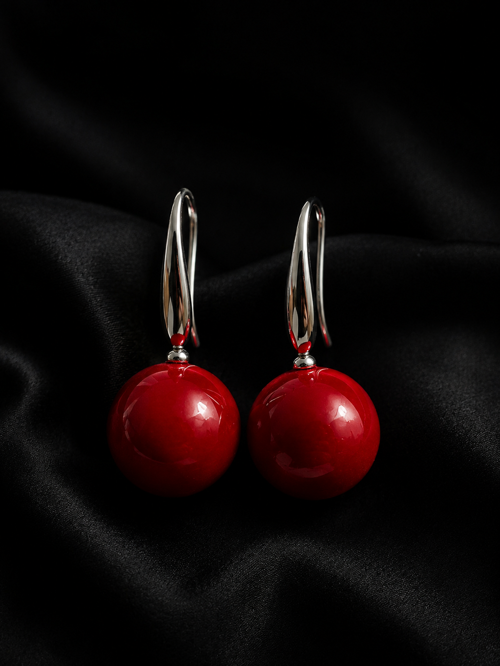 Scarlet Orb Silver Drop Earrings