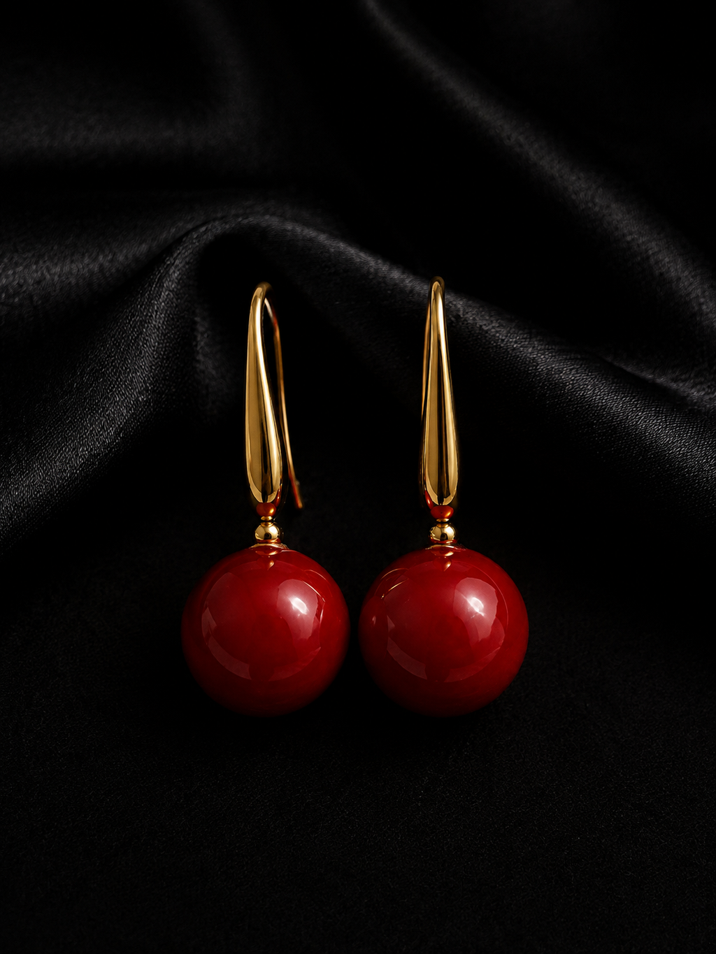 Scarlet Orb Gold Drop Earrings