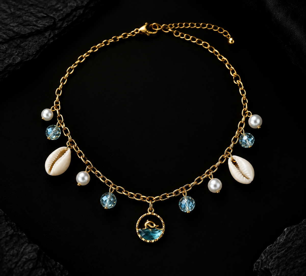 Gold Ocean Charm Necklace