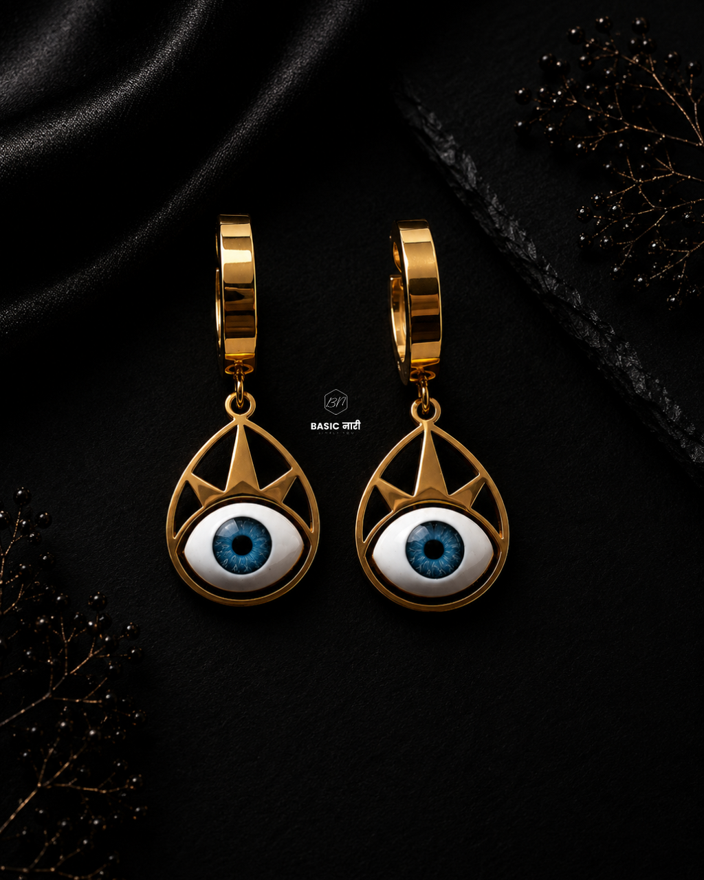 The Drishti Evil Eye Huggie Earrings