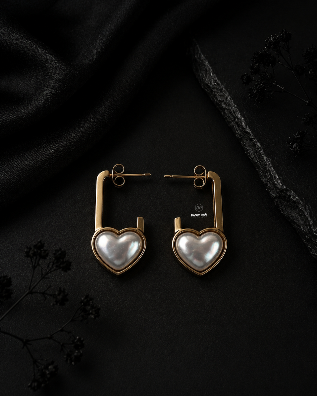 The Pearl-Lustre Padlock Heart Earrings