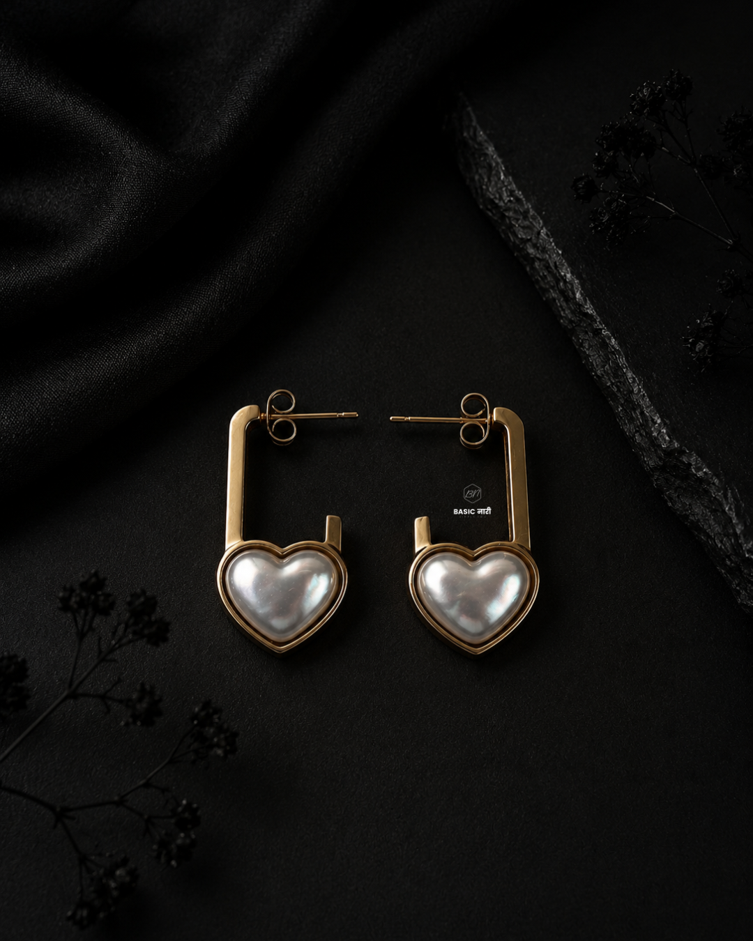 The Pearl-Lustre Padlock Heart Earrings