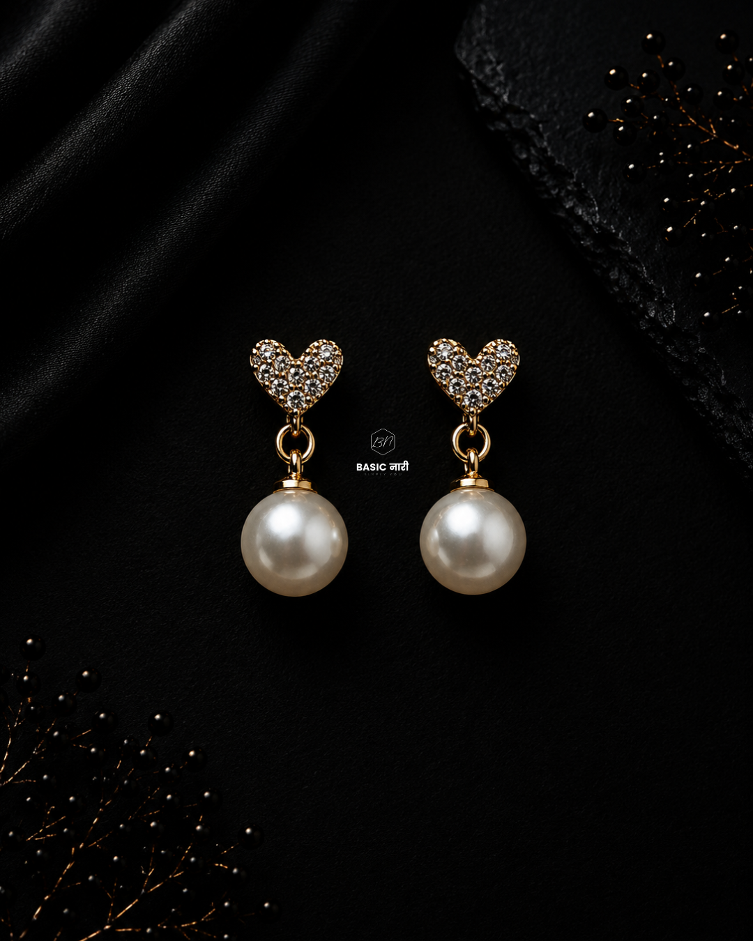 Heart & Pearl Drop Earrings
