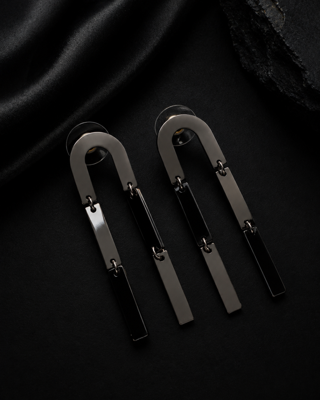 The Noir Geometric Arch Drop Earrings