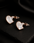 The Iridescent Pearl Heart Rose-Gold Studs