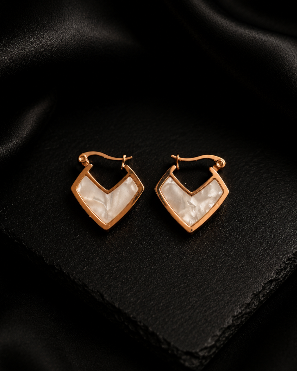 The Chevron Pearl Rose-Gold Huggie Hoops