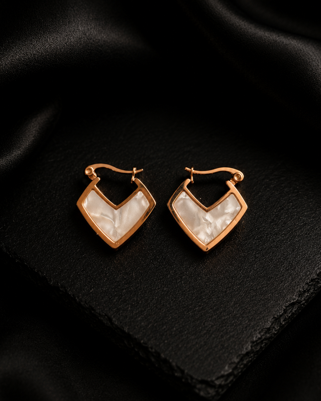The Chevron Pearl Rose-Gold Huggie Hoops