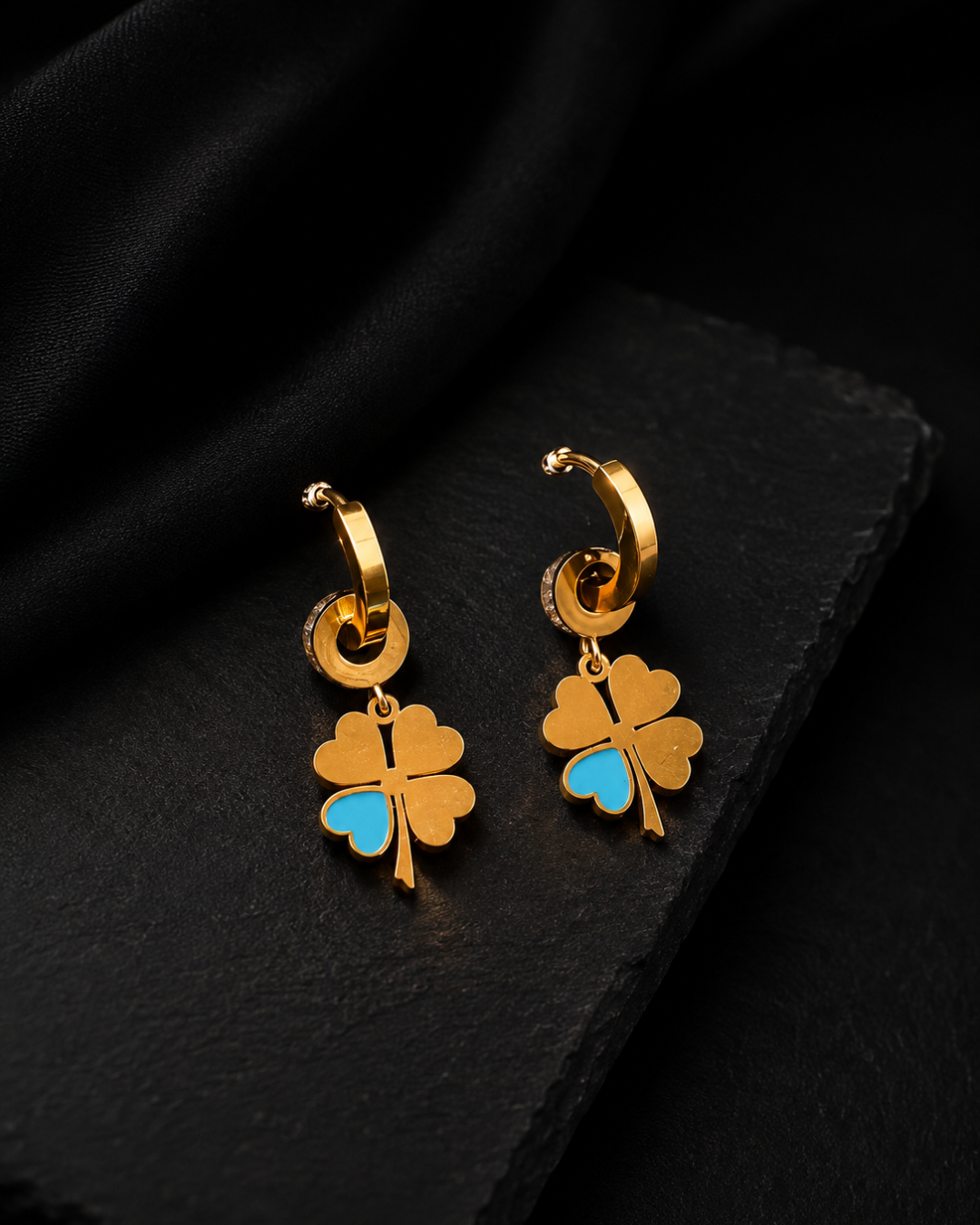 The Lucky Turquoise Four-Leaf Clover Drop Hoops