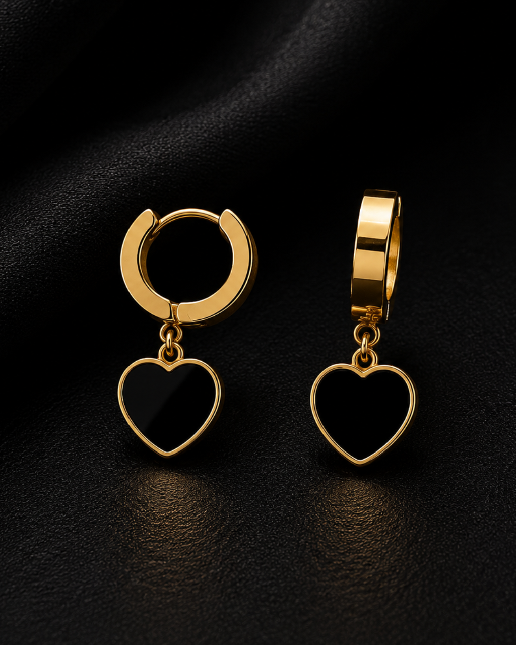 The Noir Enamel Heart Drop Huggies