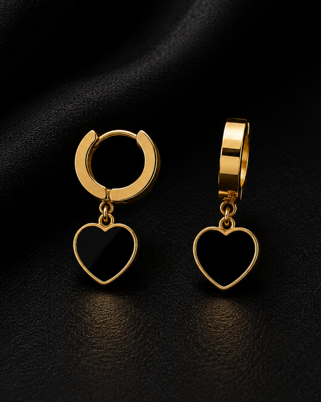 The Noir Enamel Heart Drop Huggies